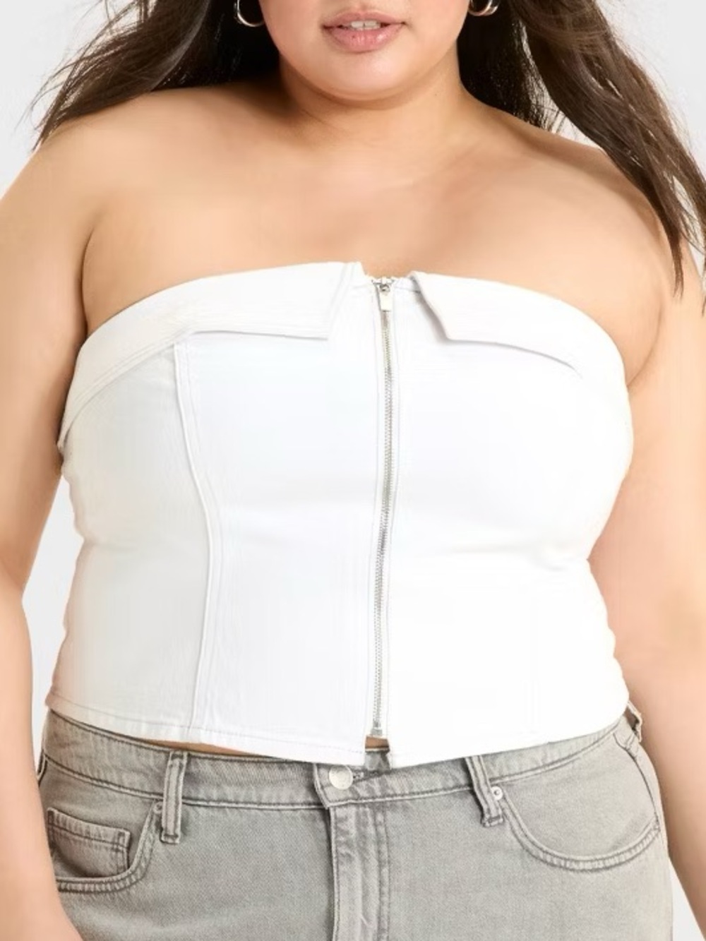 WILD FABLE White Zip-Front Denim Tube Top 4X NEW NWT